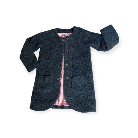 Hanna andersson cozy Sherpa charcoal toggle close teddy bear coat - Picture 1 of 5